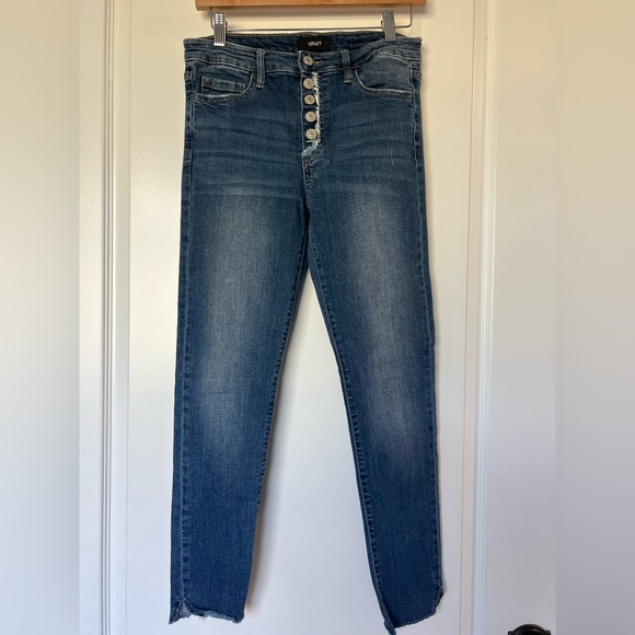 Vervet Denim - Vervet Classic Blue Ankle Skinny Fit Jeans with Distressed Button Fly